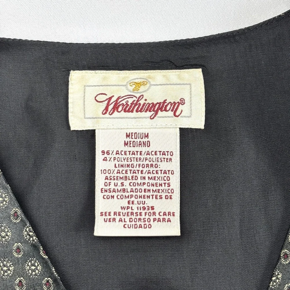 Worthington Vintage Black Medallion Print Button Front Vest Women Medium